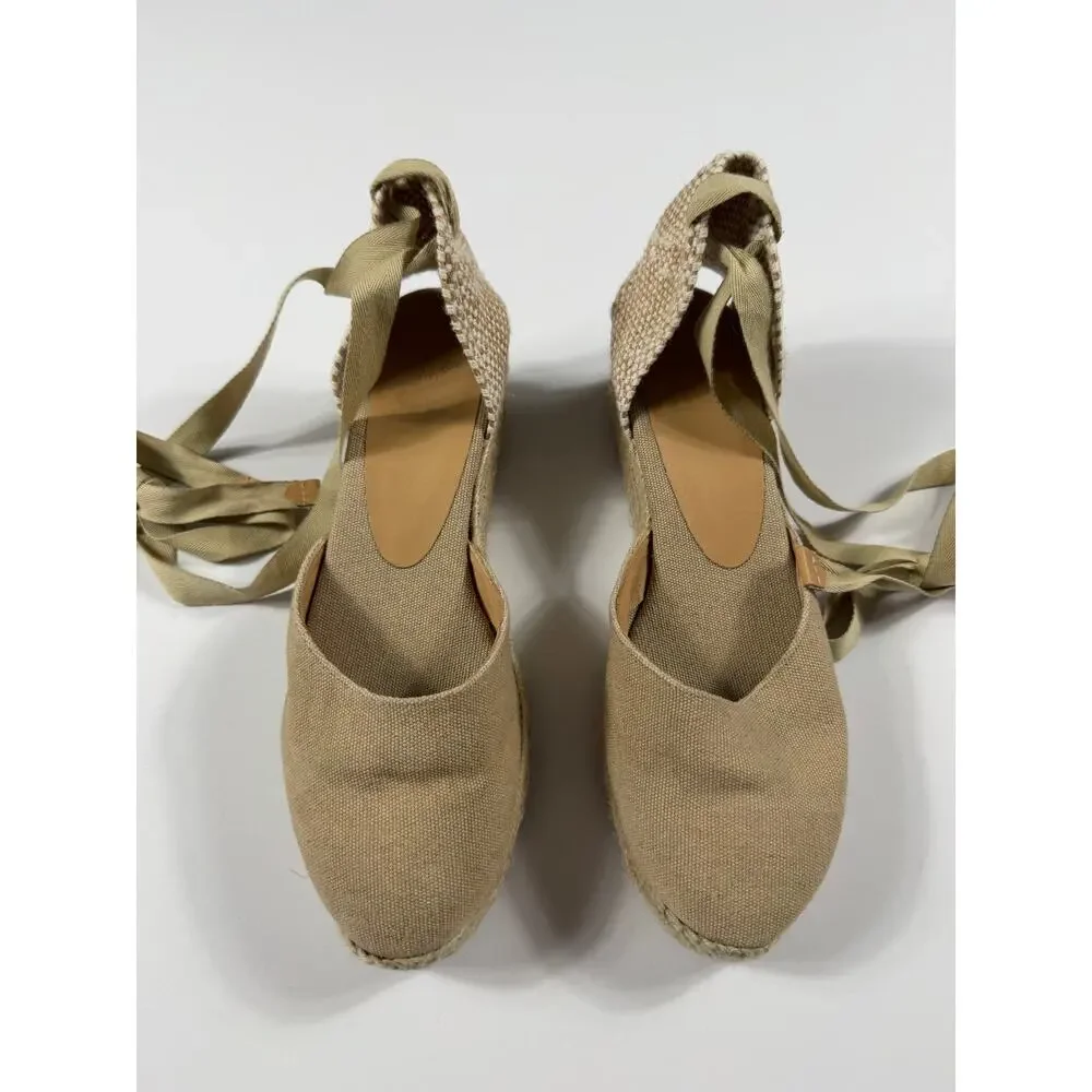 Castañer Carina Canvas Low Wedge Espadrilles Beige EU 39 US 8 / 8.5